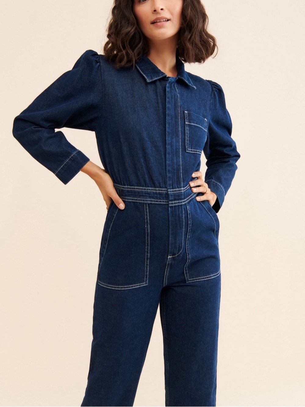 Anthropologie Dark Blue Denim Utility Jumpsuit